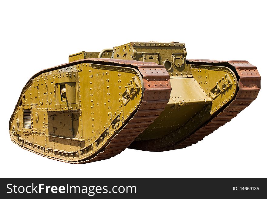 Old tank isolated on white background