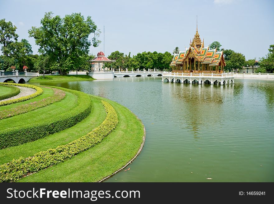 A Thai style Castle in the midle of a pond, Ayutthaya Thailand. A Thai style Castle in the midle of a pond, Ayutthaya Thailand