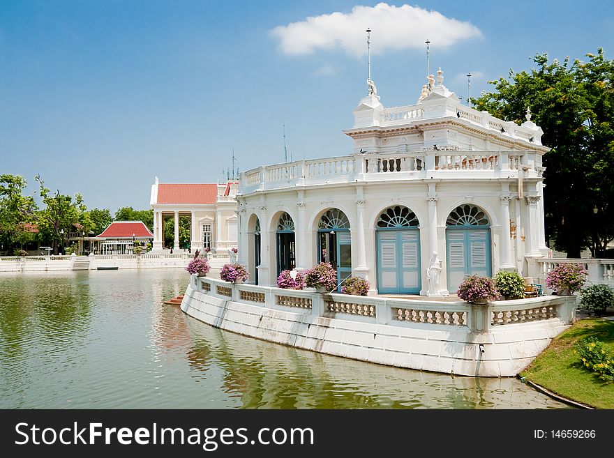 A Europe style lakeside pavilion, Ayutthaya Thailand. A Europe style lakeside pavilion, Ayutthaya Thailand.