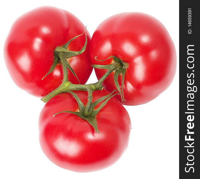 Three tomatoes cluster isolated over white background