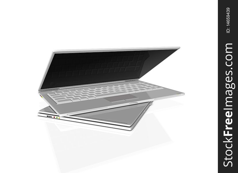 Tridimensional metal laptop in white back ground
