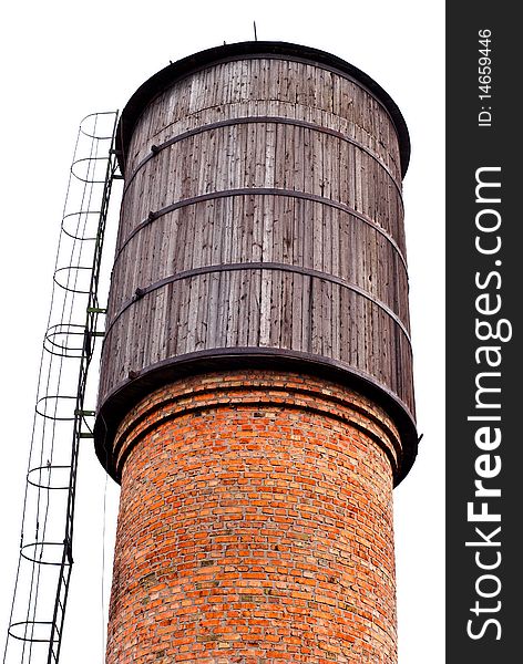 Old water tower isolated on white background
