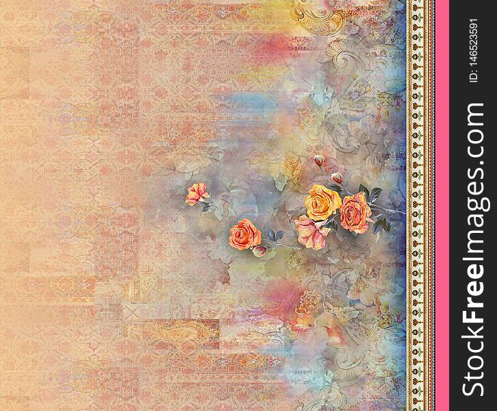 Watercolor rose flower kurti color pattern image digital colorful graphics cute illustration