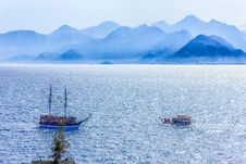 Mediterranean Landscape In Antalya. View Of The Mountains, Sea, Yachts And The City Stock Photo