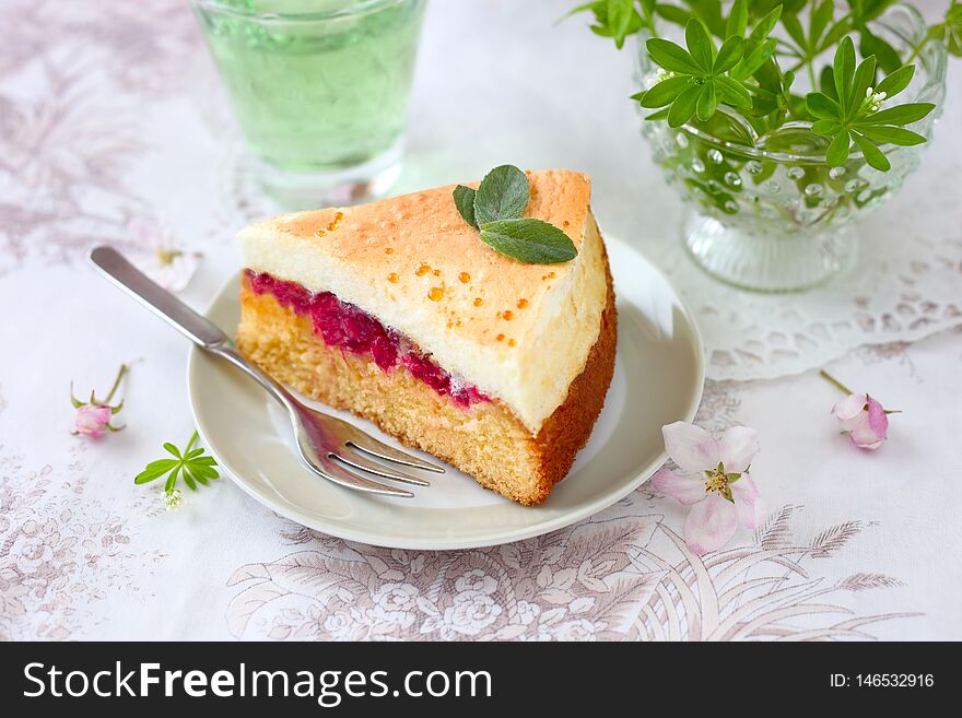 Piece of berry meringue cake