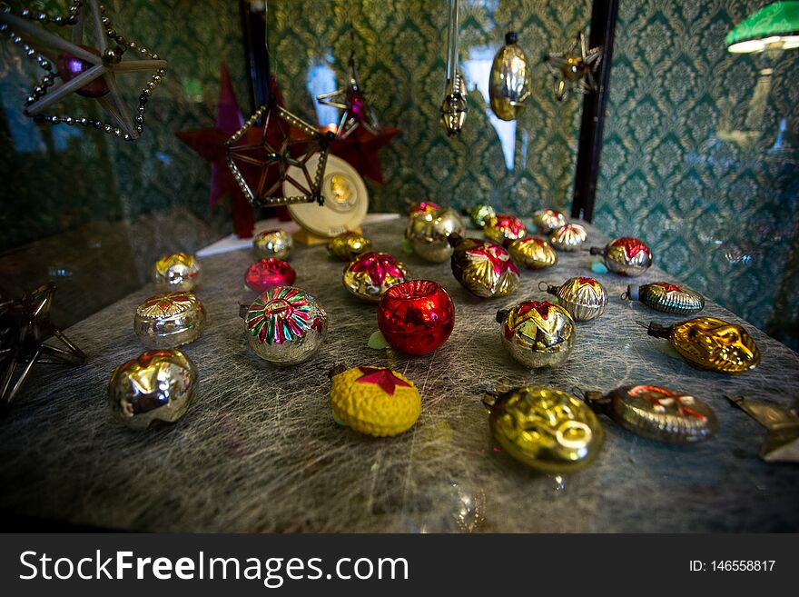 Old Christmas tree toys made in the Soviet Union in the USSR