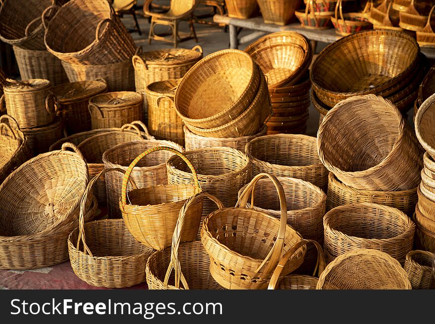 Bamboo Basket Hand Craft In Thailand