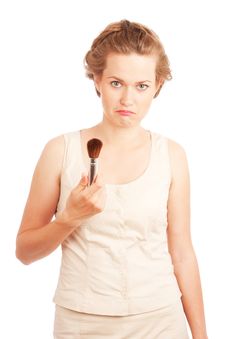 Sad Girl With Powder Brush Royalty Free Stock Photos Sad Girl With Powder Brush Royalty Free Stock Photos