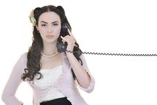 Pretty Girl Talking On Old Phone Stock Images
