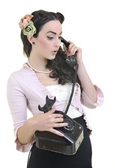 Pretty Girl Talking On Old Phone Stock Image Pretty Girl Talking On Old Phone Stock Image