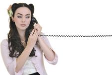 Pretty Girl Talking On Old Phone Stock Photography Pretty Girl Talking On Old Phone Stock Photography