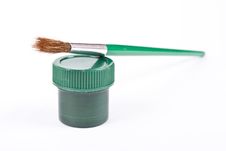 Green Gouache Paint And Brush Royalty Free Stock Photography Green Gouache Paint And Brush Royalty Free Stock Photography