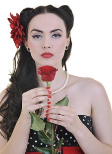 Young Woman With Rose Flower Isolated On White Stock Photos