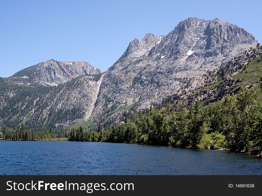 Scenic lake by Sierra Nevada mountain range