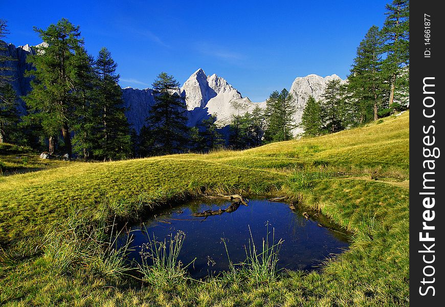 Mountain lake on a plateau