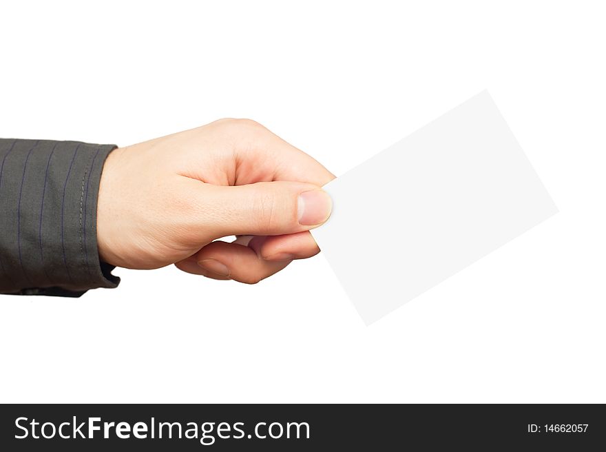 Blank business card in a men's hand