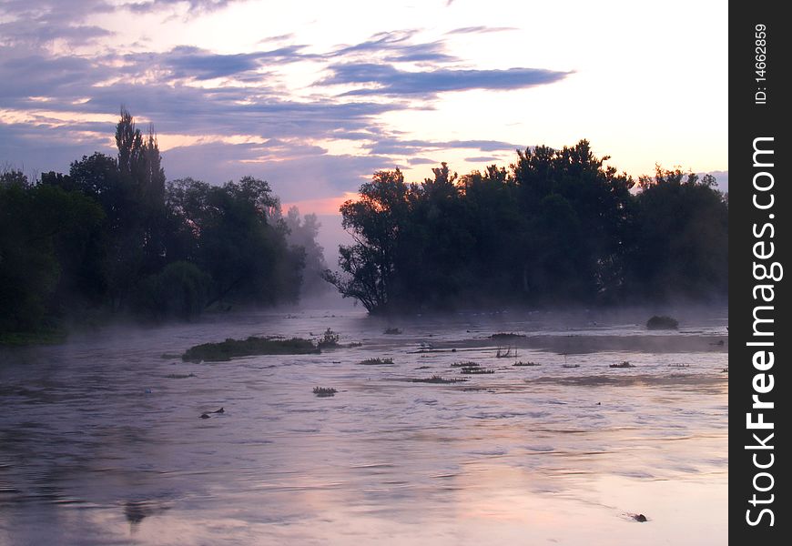 Morning river with morning mists