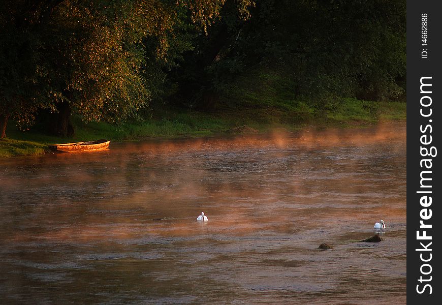 Morning river with morning mists