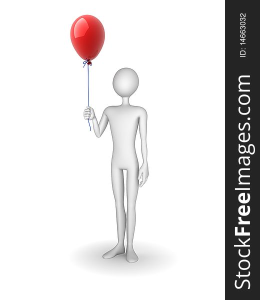 3d human holding a red balloon