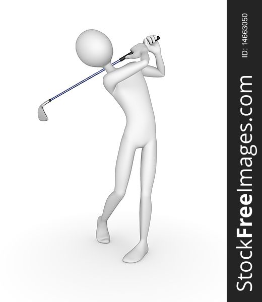 Golf. 3d human in a pose after strokes stick. Golf. 3d human in a pose after strokes stick