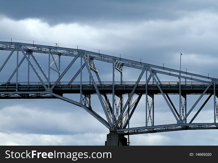 Side view of a steel bridge crossing. Side view of a steel bridge crossing.