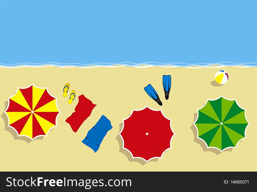 Vector illustraion of a beach with umbrella