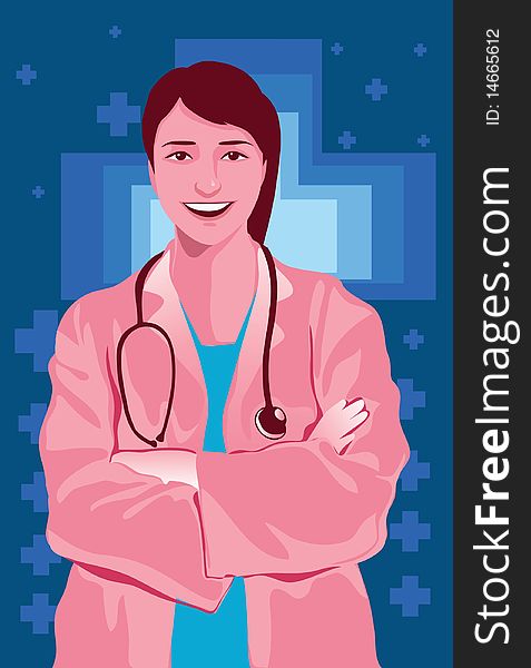 Image of a female of physician who is greeting her patient. Image of a female of physician who is greeting her patient