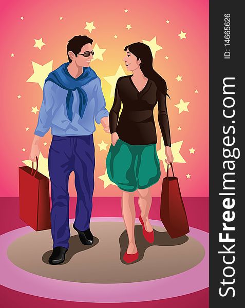 Image of a couple who is shopping together at the mall. Image of a couple who is shopping together at the mall.