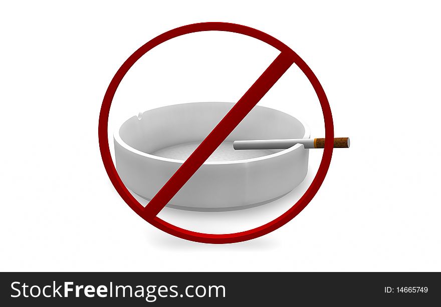 White ashtray and drew a large red no-smoking signs. White ashtray and drew a large red no-smoking signs