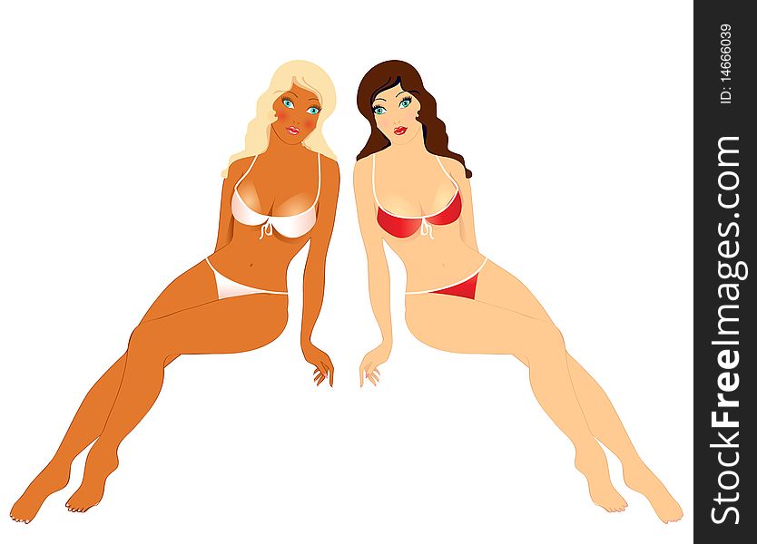 Two young pretty women in bikini. Two young pretty women in bikini