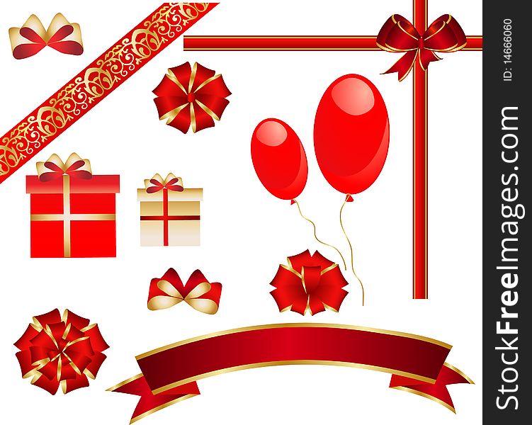 Set of different red and gold holiday's elements. Set of different red and gold holiday's elements