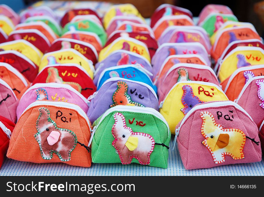 Varicolored of coin bag in local market, Thailand