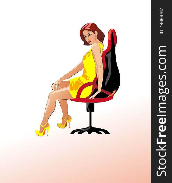 Young girl in a short dress sitting in a chair. Young girl in a short dress sitting in a chair