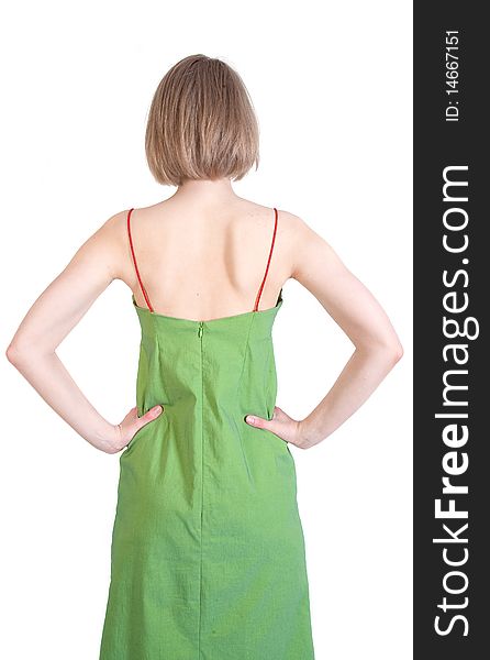 Backside Of A Young Woman In Green Dress