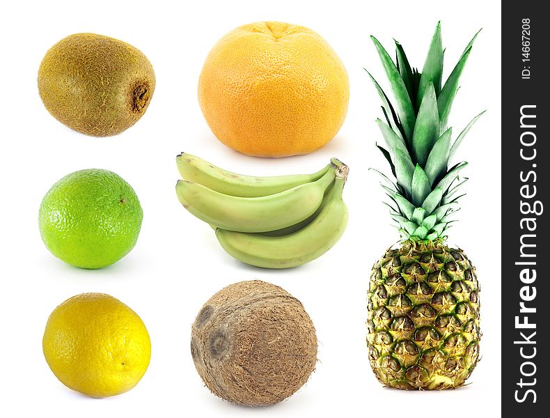 Selection of fruits on white background