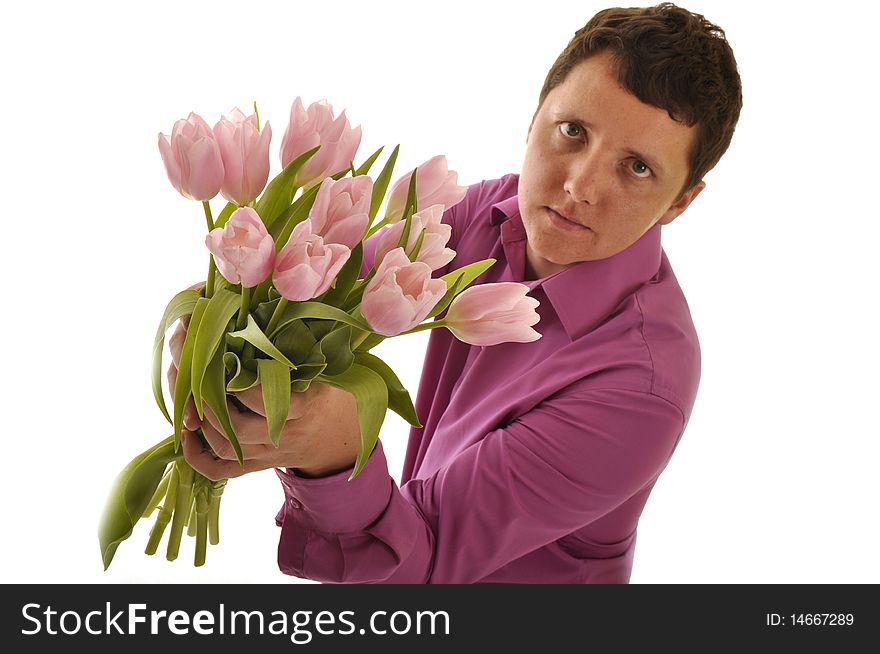 Handsome man is giving flowers to you. Handsome man is giving flowers to you