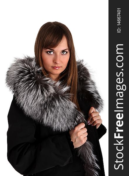 Nice young woman incose with  fur collar. Nice young woman incose with  fur collar
