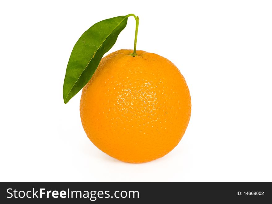 Orange with leaf isolated on white background