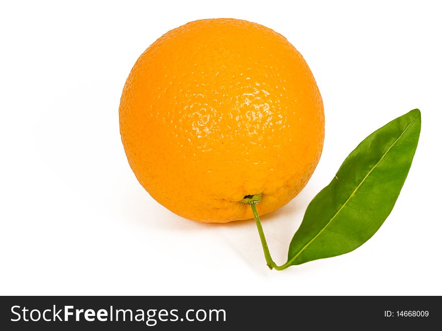 Orange with leaf isolated on white background