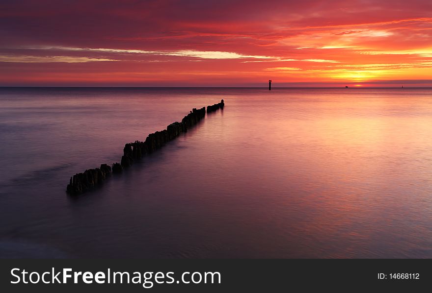 Beautiful Sunrise At Baltic Beach In Poland