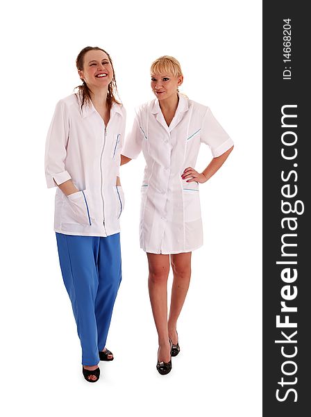 Successful doctor and nurse on a white background