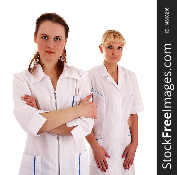 Successful doctor and nurse on a white background