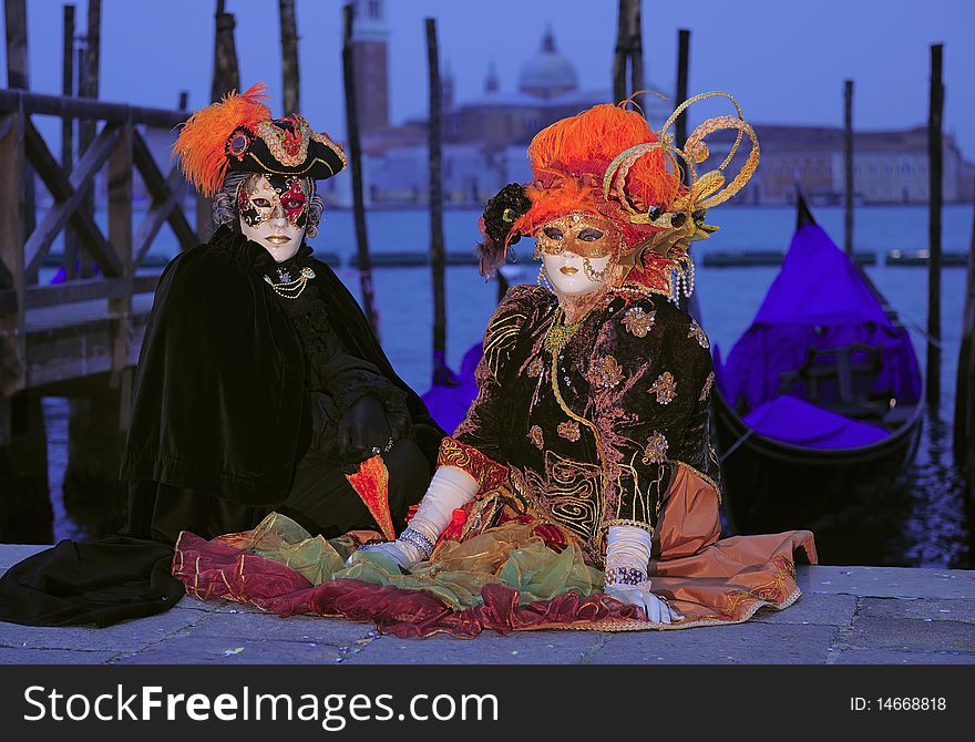 Venice Carnival Festival, Pair With Masks