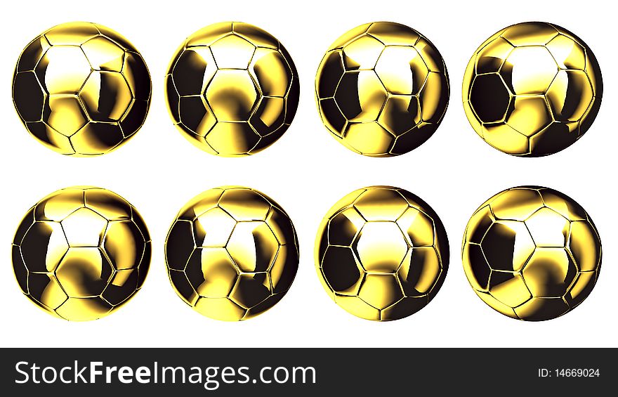 Set of golden soccer ball isolated. Set of golden soccer ball isolated