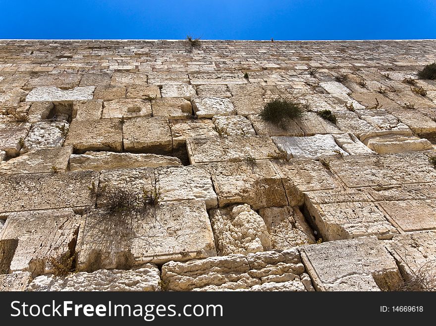 The western wall in jerusalem and blue sky. The western wall in jerusalem and blue sky