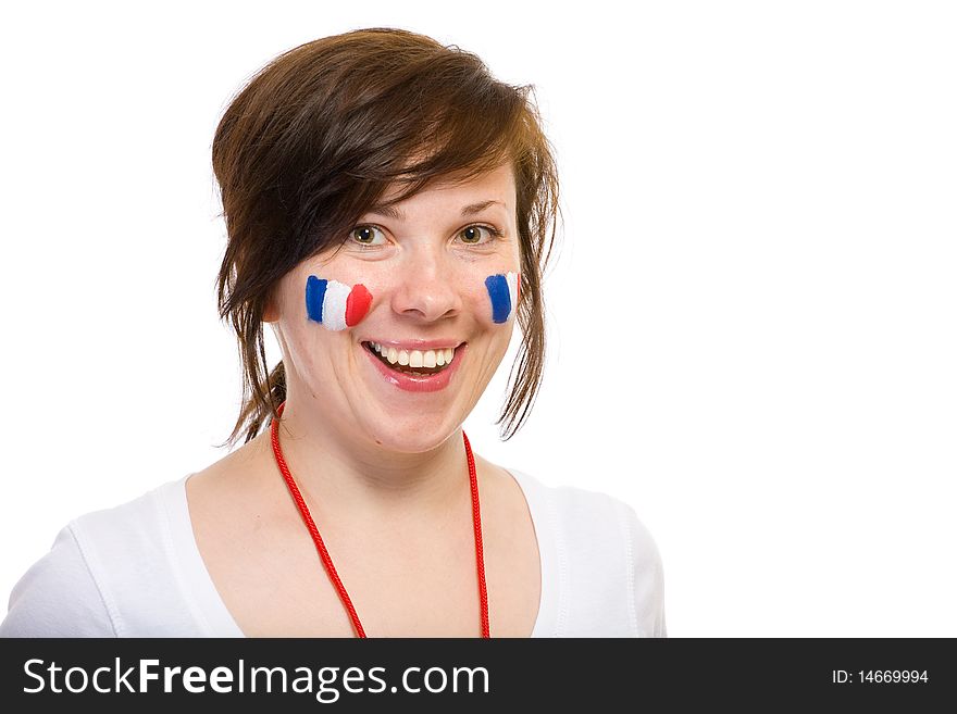 Female, french team supporter, isolated on black