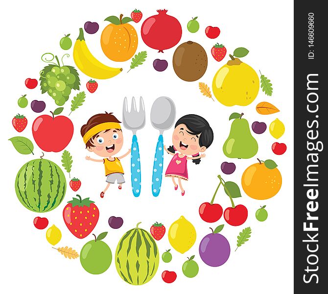 Vector Illustration Of Children Food Concept