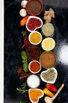 Spices And Herbs On Table. Food And Cuisine Ingredients Stock Photography Spices And Herbs On Table. Food And Cuisine Ingredients Stock Photography