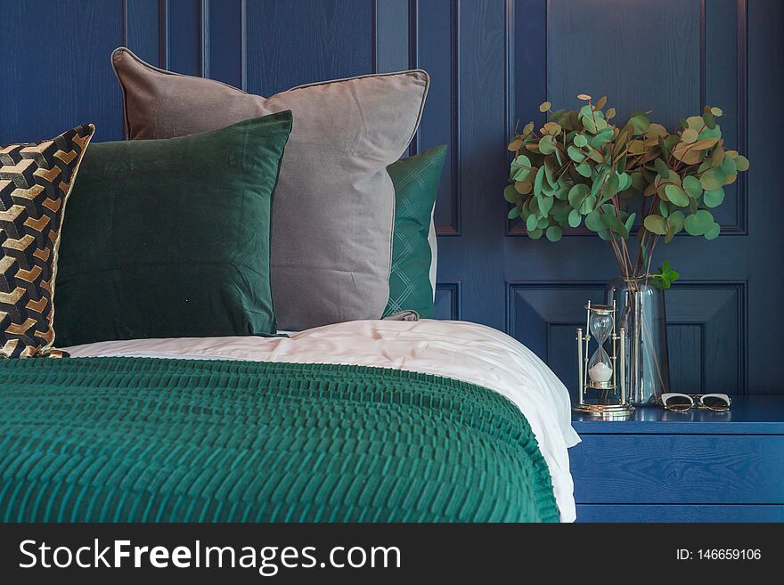 elegance luxury bedroom in green color tone, interior design decoration concept