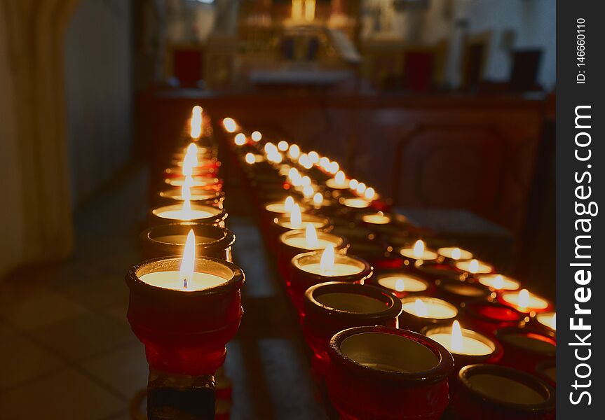 Burning candles in the church in Vienna, Austria